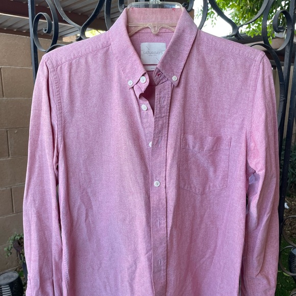 Saturdays Surf NYC Boucle Oxford Long Sleeve Button Front Cotton Shirt Red Small - Picture 5 of 15